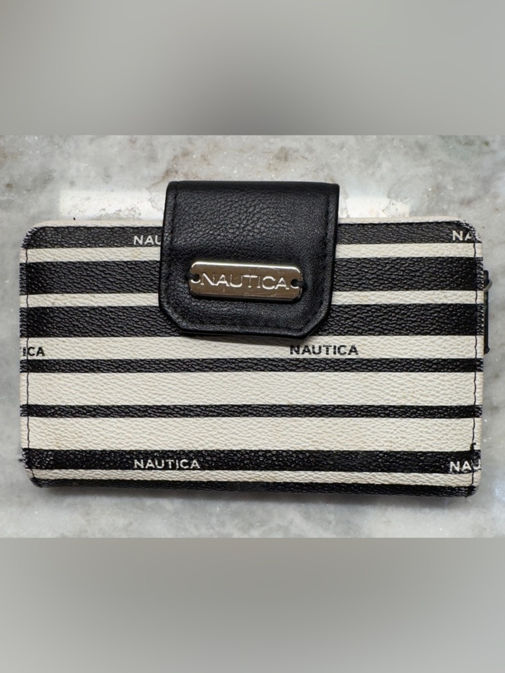 Nautica Black and White Striped Card Case